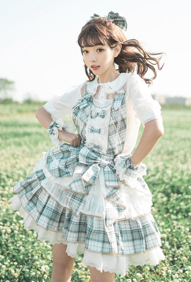 Grün karierter Rüschenrock Idol Kleid Lolita Overalls
