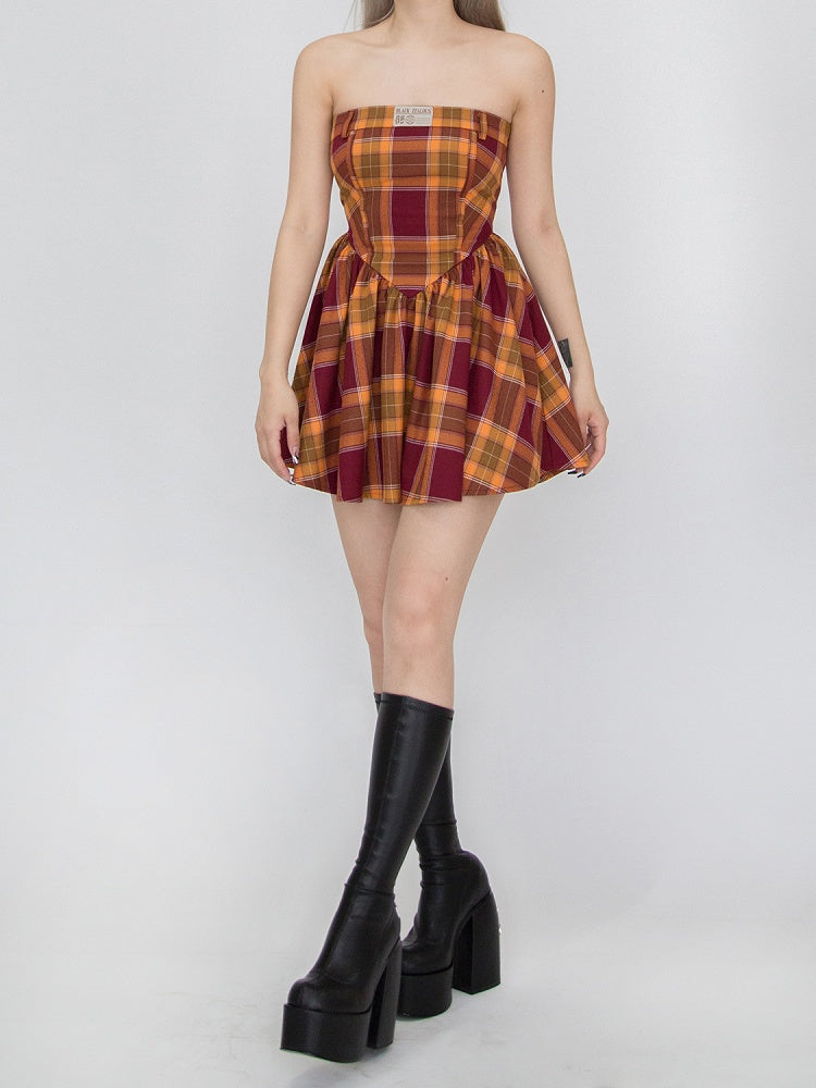Plaid Dress Strapless Red and Yellow Girl Spice Campus