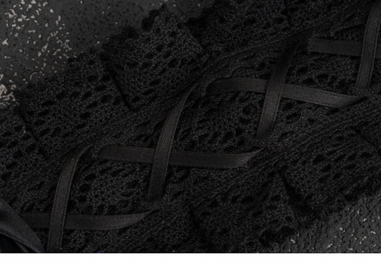 Black Lace-up Handmade Cross Rose Details Hairband