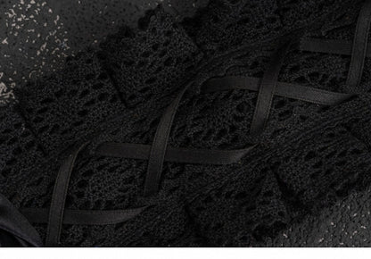 Black Lace-up Handmade Cross Rose Details Hairband