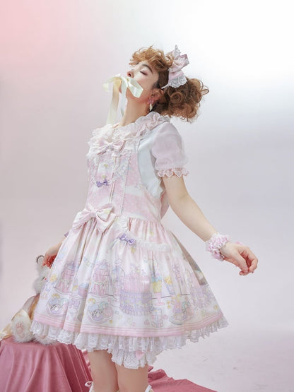 Unicorn and Dessert Pink Sweet Lolita Detachable Hooded Overall Dress