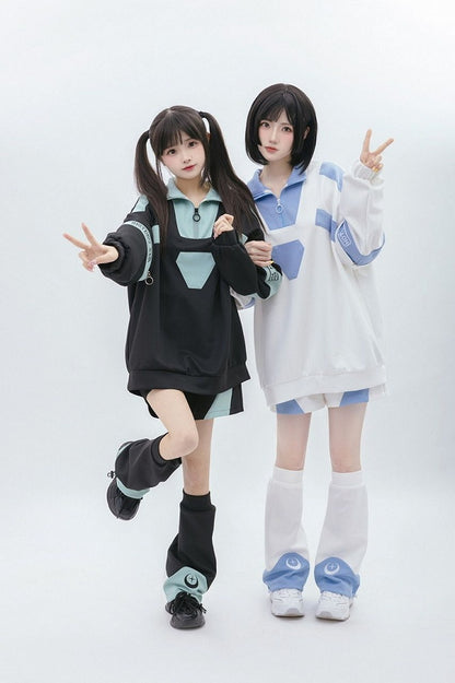 快傑天使デザイン ブルーライトジップスウェットシャツ ホワイトスリーブと