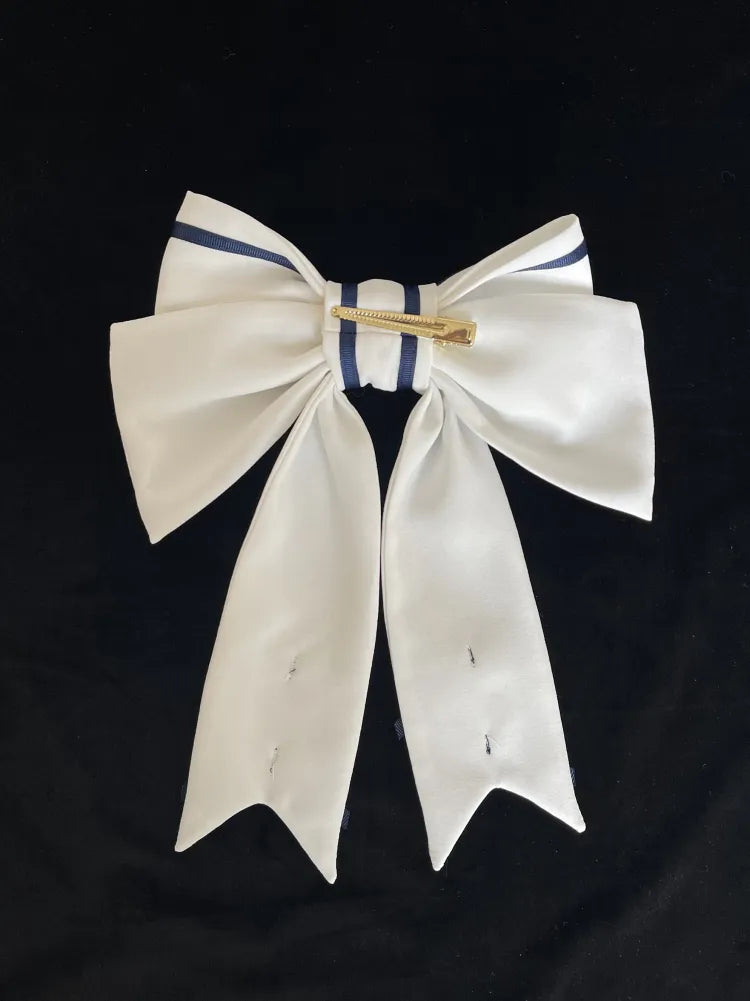 Big / Hairclip White Bowknot Dark Blue