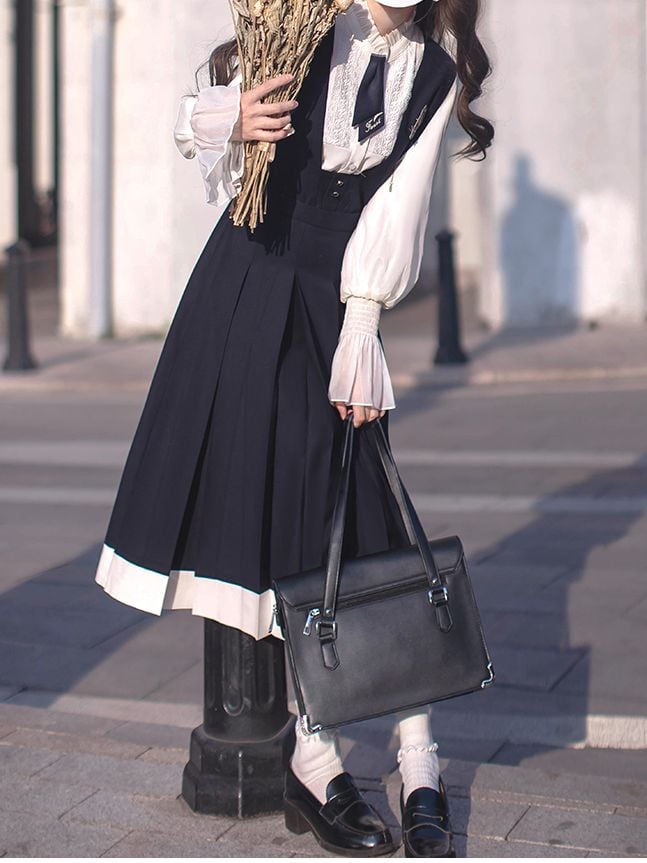 Overalls Box Stickerei Rock Blau Buchstaben mit Falte Dunkel