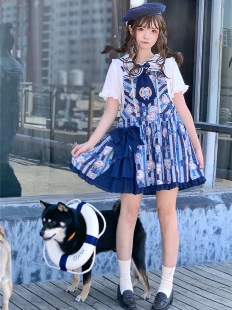 Dog's Detail Bowknot Pattern Dress Overall Badge Glory Dog