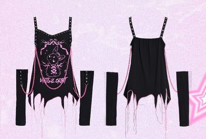 Punk T-Shirt mit abgetrennten Ärmeln und Ketten