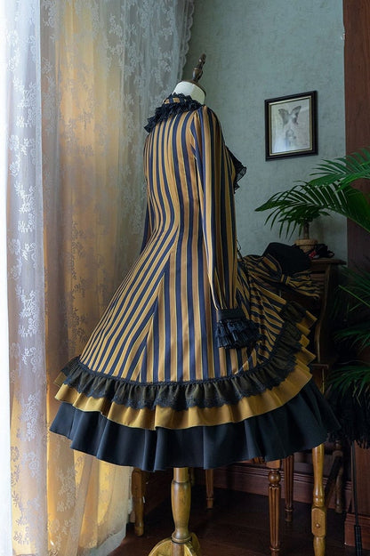 mit gestreifter Schnürung Gothic Petite Rüschenkragen Lolita Kleid Taille