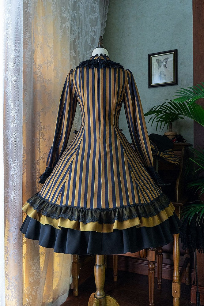 mit gestreifter Schnürung Gothic Petite Rüschenkragen Lolita Kleid Taille