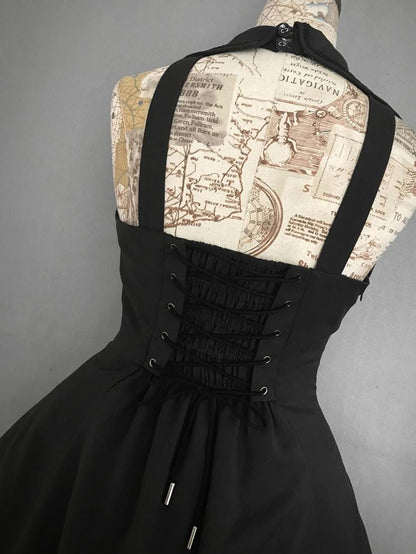 Plus Size Friendly - Schwarzer Blazerkragen Neckholder Gothic Pulloverrock