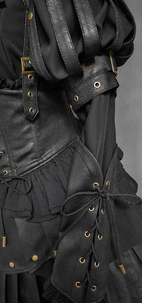 Black Gothic Lolita Shirt, Juliette Sleeves Steampunk Top, Plus Size - FOXTROT