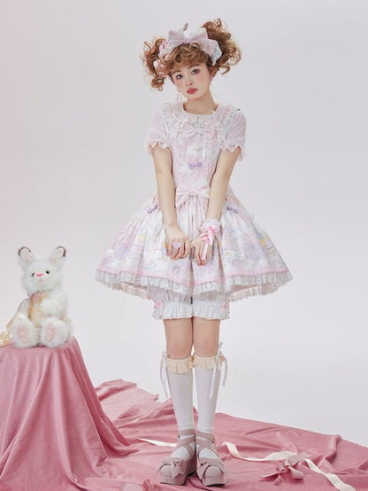 Unicorn and Dessert Pink Sweet Lolita Detachable Hooded Overall Dress