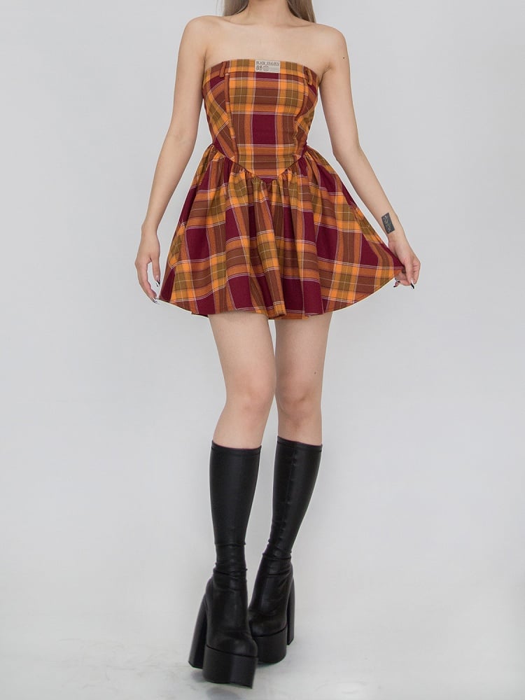 Plaid Dress Strapless Red and Yellow Girl Spice Campus