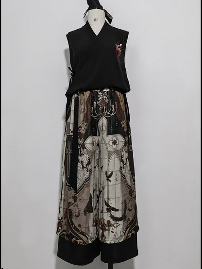 クロスパンツ カットプリント コマンドワイドレッグ ナイト