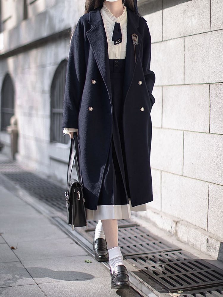Coat V-neck Pea Dark Blue