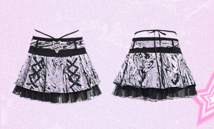 Y2K ラップレースアップストラップウエストミニスカート