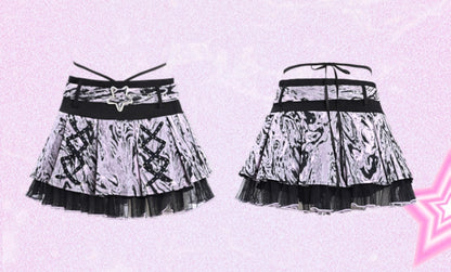Y2K ラップレースアップストラップウエストミニスカート