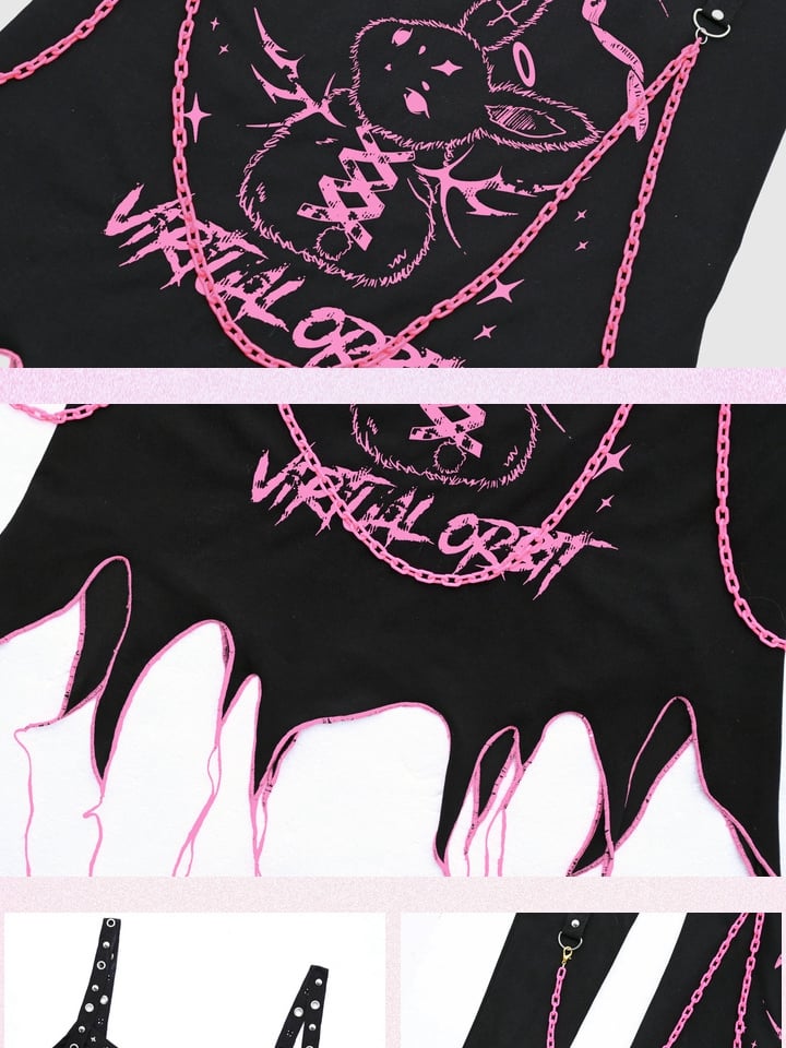 Punk T-Shirt mit abgetrennten Ärmeln und Ketten