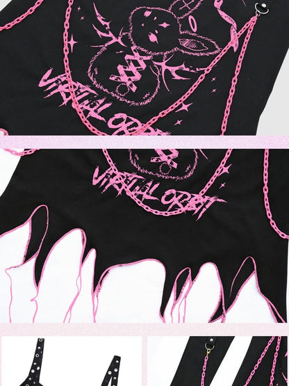Punk T-Shirt mit abgetrennten Ärmeln und Ketten
