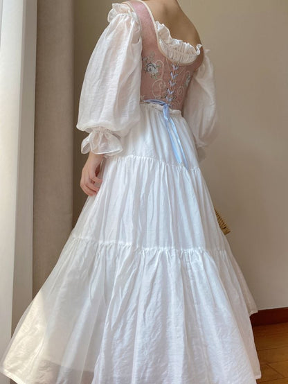 ピンクの花柄スクープネックラインコルセット