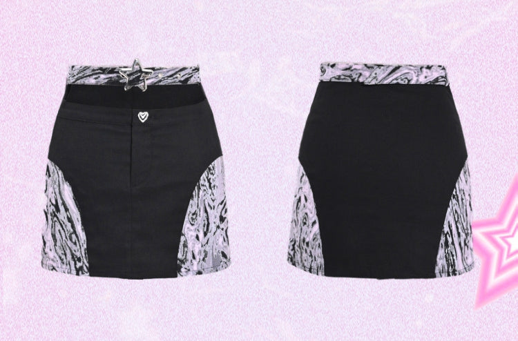 Y2Kフィットミニスカート スターバックル カットアウトウエスト