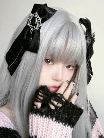 Schwarze Haarspange mit Strasssteinen und Schleife