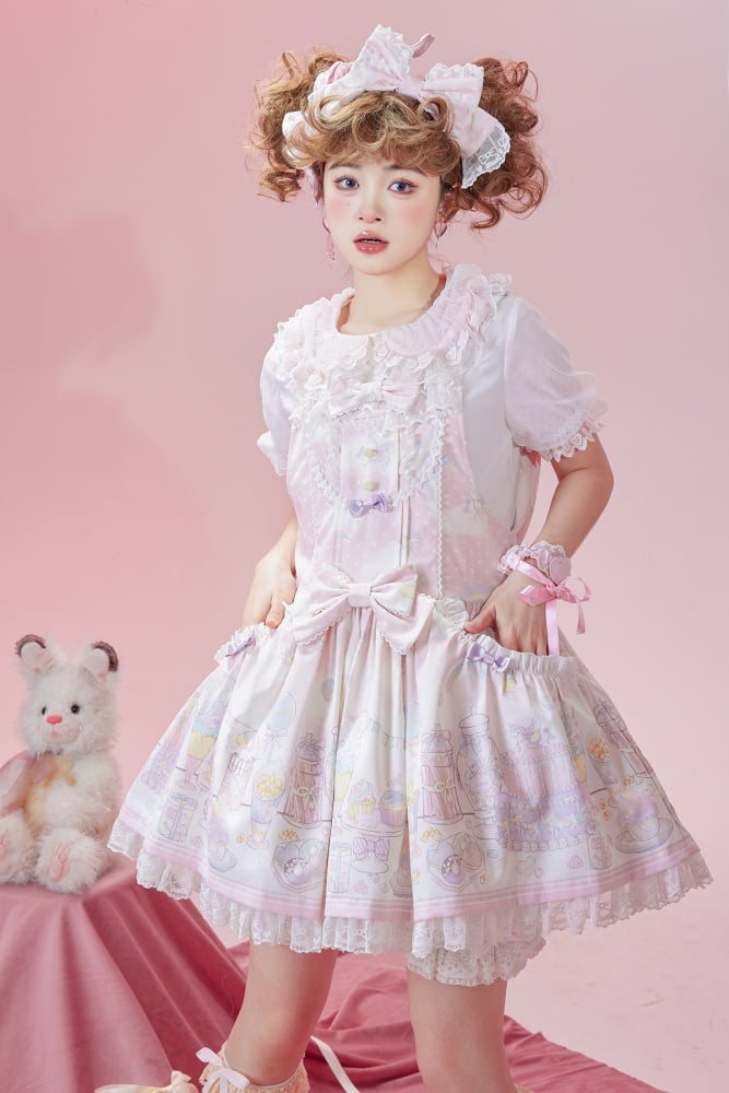 Unicorn and Dessert Pink Sweet Lolita Detachable Hooded Overall Dress