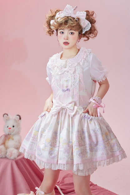 Unicorn and Dessert Pink Sweet Lolita Detachable Hooded Overall Dress