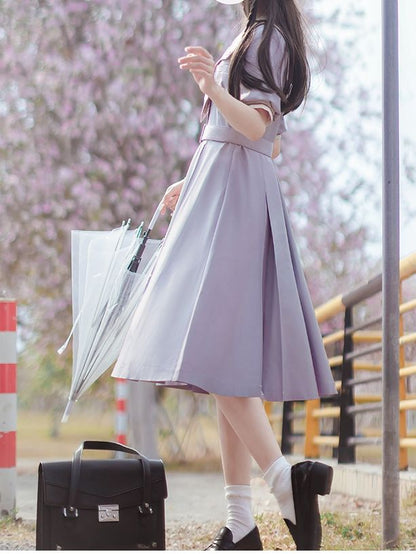 Light Purple Embroidered JK Uniform Sailor Dress - Walnut JK