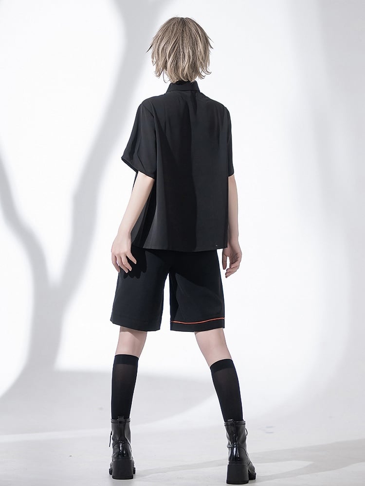 Details Fashion Rabbit Embroidery Ouji Black Shorts