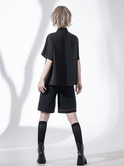 Details Fashion Rabbit Embroidery Ouji Black Shorts