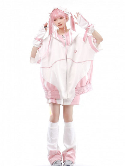 フーディージャケットケイスリーブ肘丈ジライ地雷ジッパースウェットシャツスタイルなし