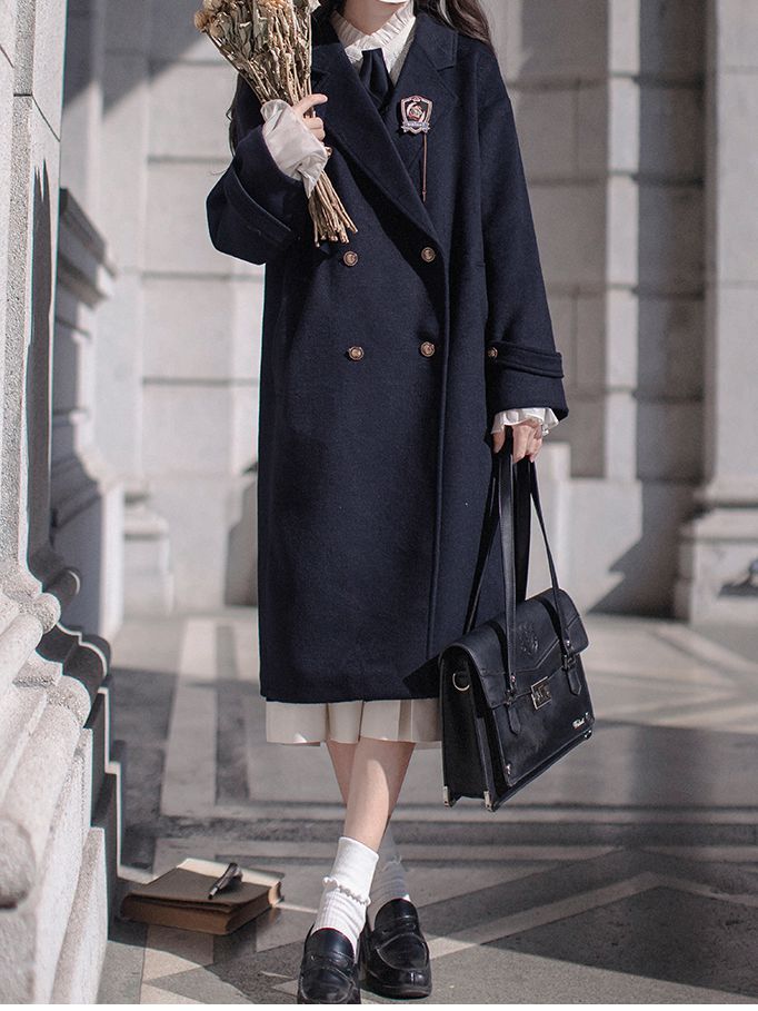 Coat V-neck Pea Dark Blue