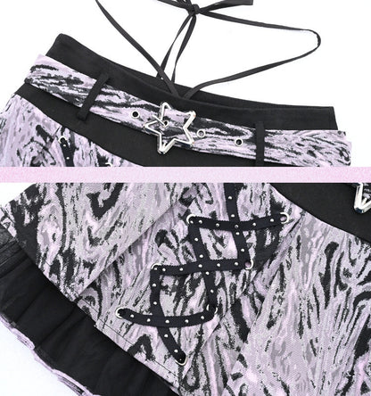 Y2K ラップレースアップストラップウエストミニスカート