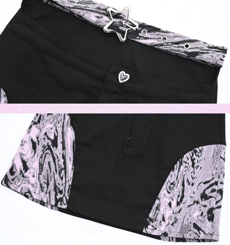 Y2Kフィットミニスカート スターバックル カットアウトウエスト