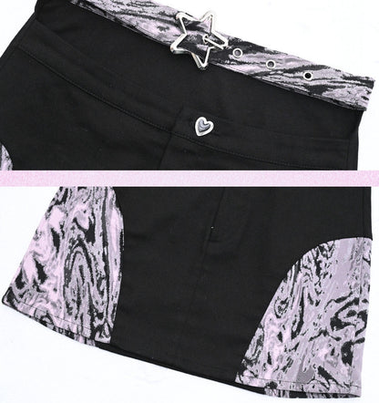 Y2Kフィットミニスカート スターバックル カットアウトウエスト