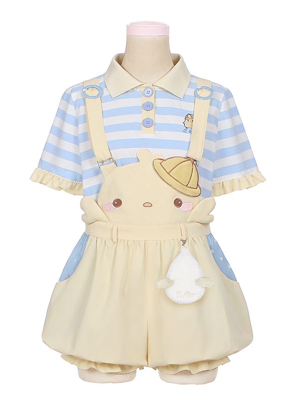 Yellow Little Chicken Overalls Bubble Shorts