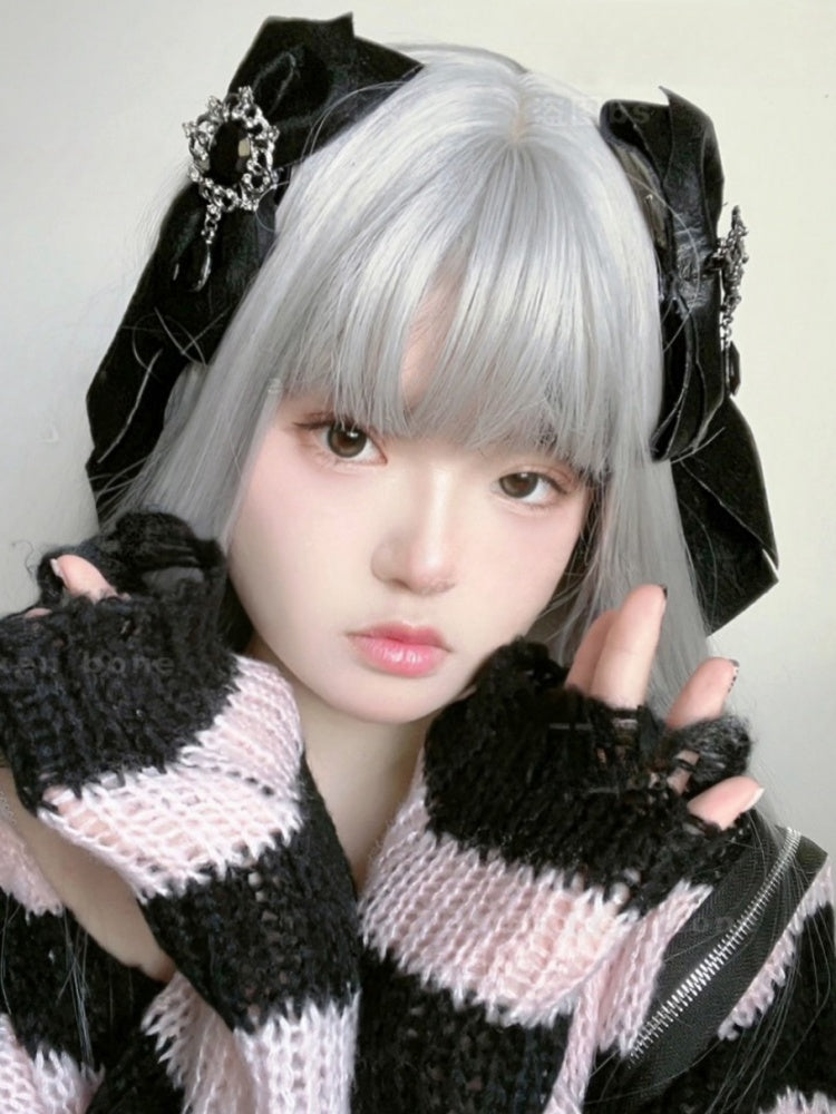 Schwarze Haarspange mit Strasssteinen und Schleife