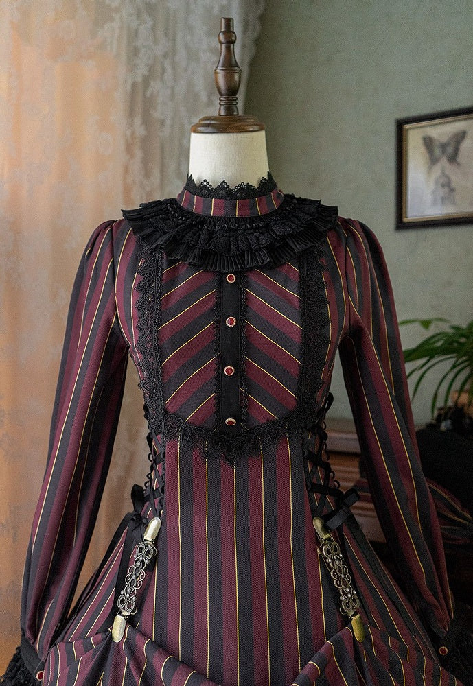 mit gestreifter Schnürung Gothic Petite Rüschenkragen Lolita Kleid Taille