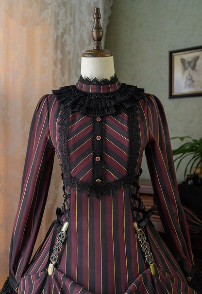 mit gestreifter Schnürung Gothic Petite Rüschenkragen Lolita Kleid Taille