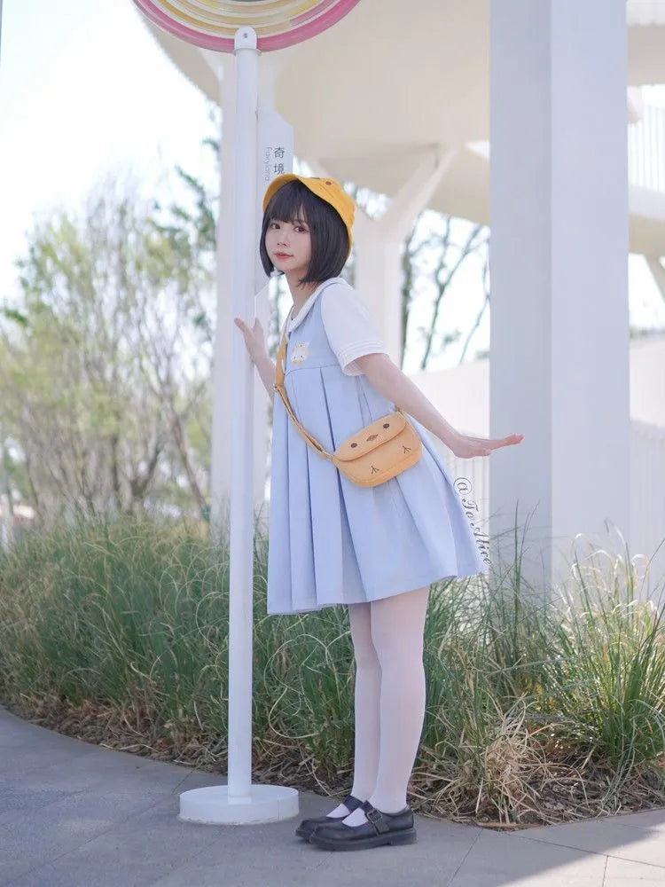 Pan Embroidery Collar Light Little Peter Tiger Dress Blue