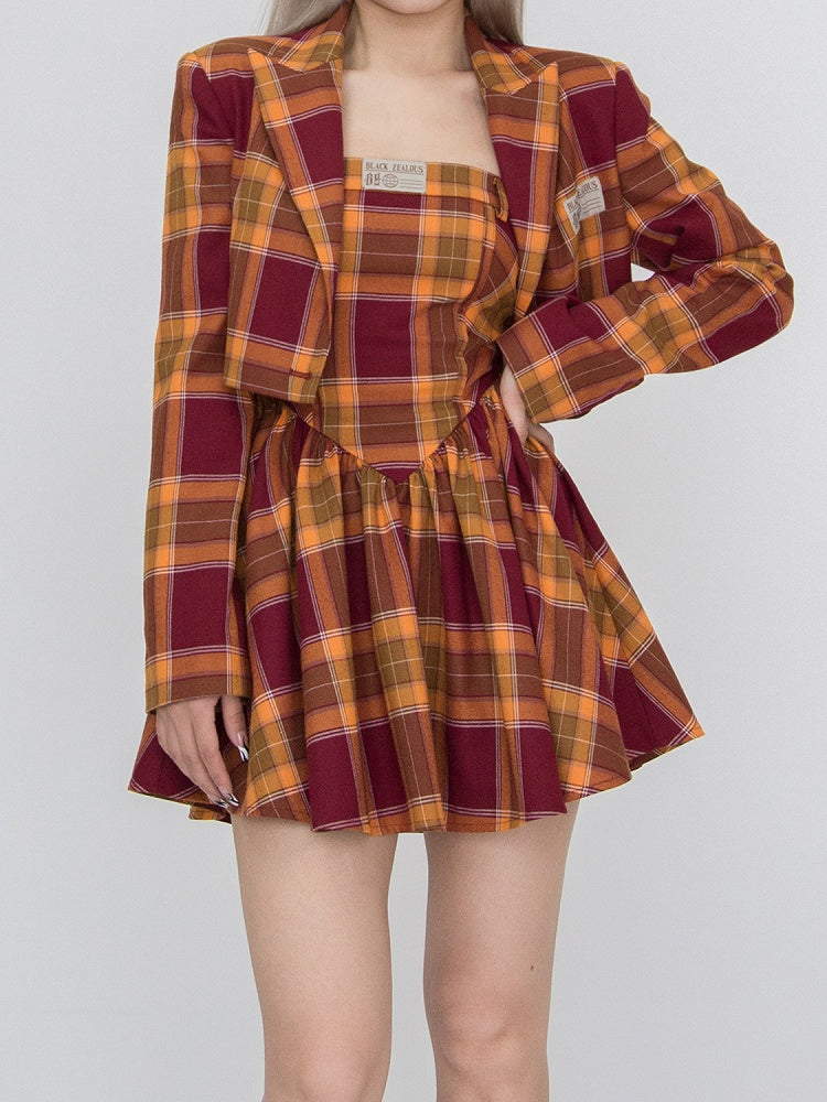 Plaid Dress Strapless Red and Yellow Girl Spice Campus