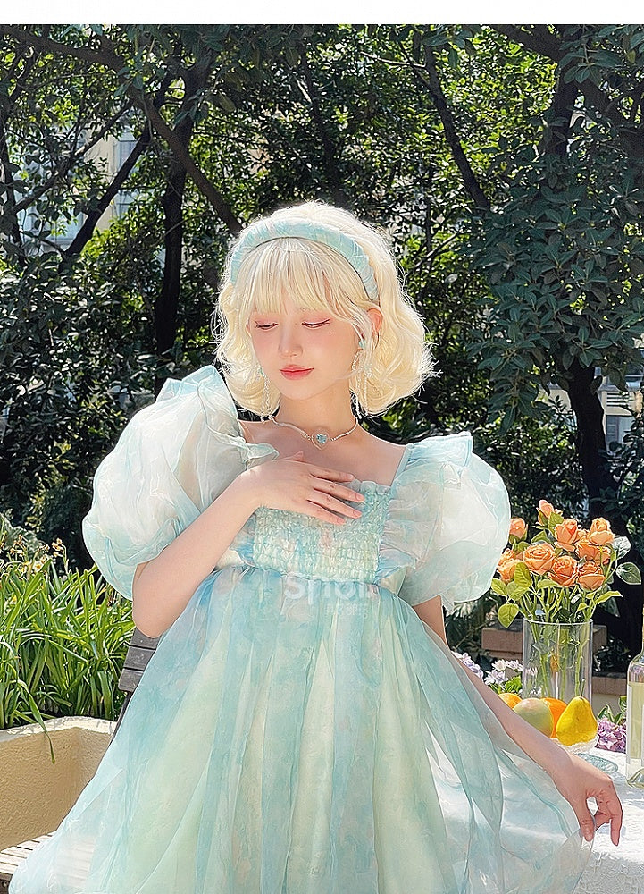 Grünes Kleid mit kurzen/langen Ärmeln und kurzer Schleife und süßer abnehmbarer Version, groß