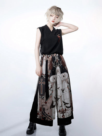 クロスパンツ カットプリント コマンドワイドレッグ ナイト