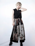 Wide-Leg Trousers with Night Command Cross Graphic in Dark Tone - Princess Chronicles