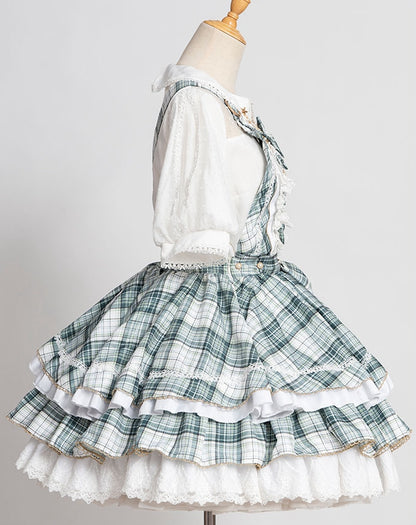 Grün karierter Rüschenrock Idol Kleid Lolita Overalls