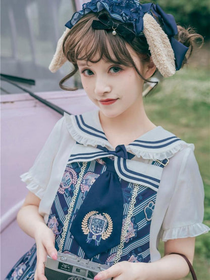 Dog's Detail Bowknot Pattern Dress Overall Badge Glory Dog