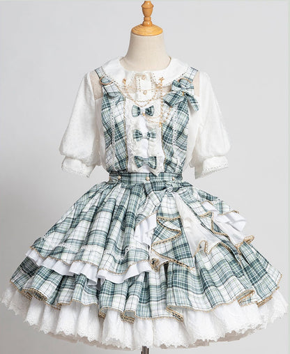 Grün karierter Rüschenrock Idol Kleid Lolita Overalls