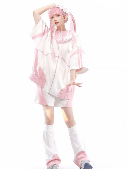 Star Embroidery and Moon Warmers Leg Pink White