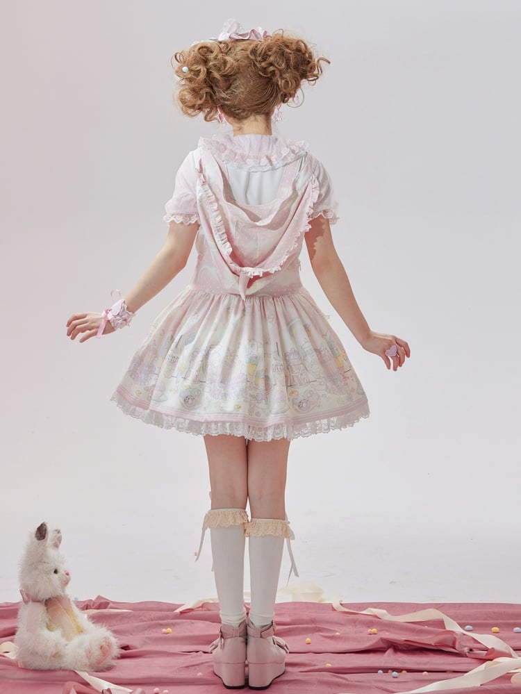 Unicorn and Dessert Pink Sweet Lolita Detachable Hooded Overall Dress