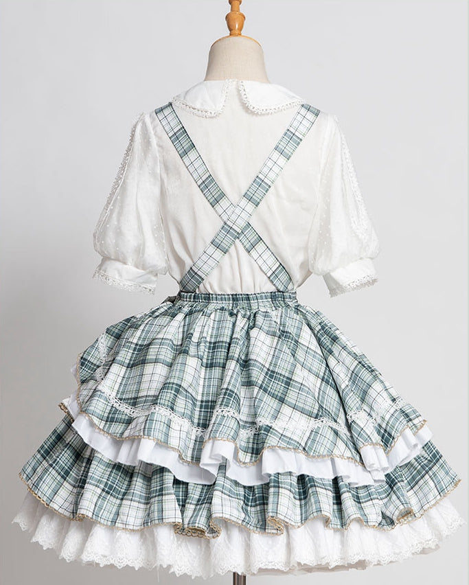 Grün karierter Rüschenrock Idol Kleid Lolita Overalls